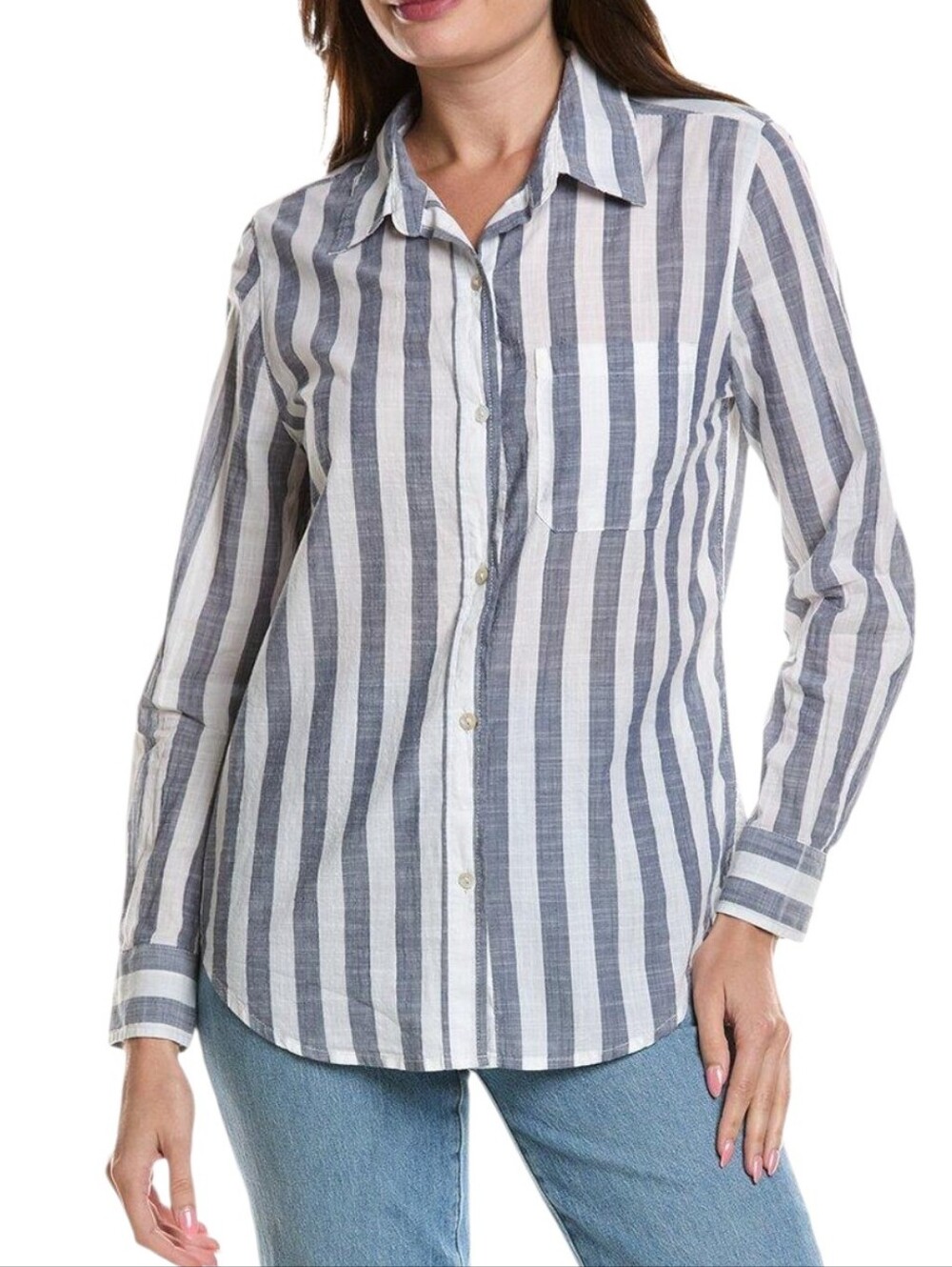 LOLA RIVER Striped LINEN BLEND Long-Sleeve Shirt
